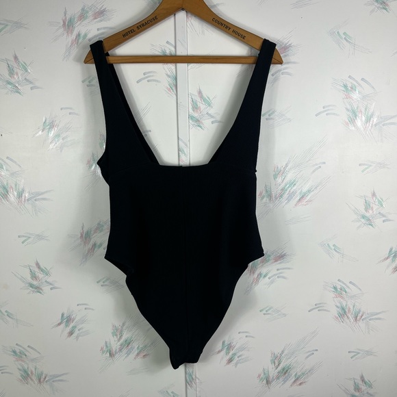 H&M Black High Leg Ribbed Swimsuit V-neck XL - Picture 5 of 9